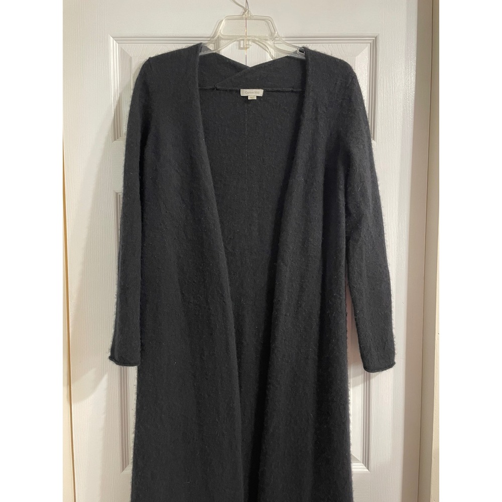 Garnet Hill Black 100% Cashmere Long Open Front Cardigan Sweater Womens Small